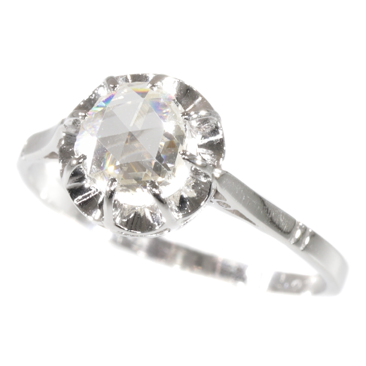Vintage Art Deco platinum diamond engagement ring with large rose cut diamond